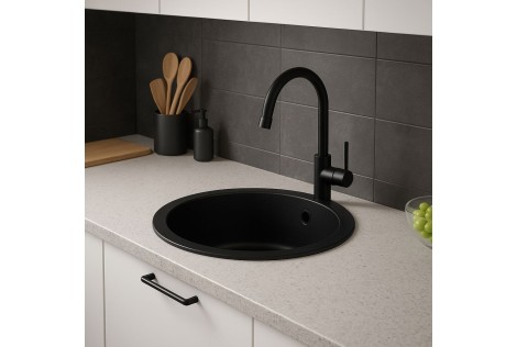 runde-granitspule-schwarz-o-47-cm-mit-uberlauf-siphon-set